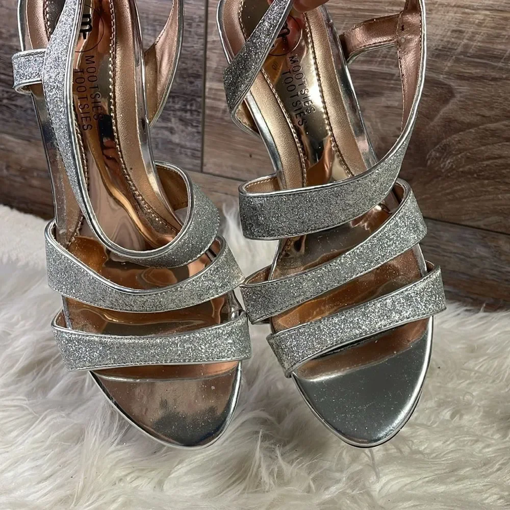 Mootsie Tootsies Ladies Strappy Silver Glittery Clear Heels, Size 6, Mo Jericho